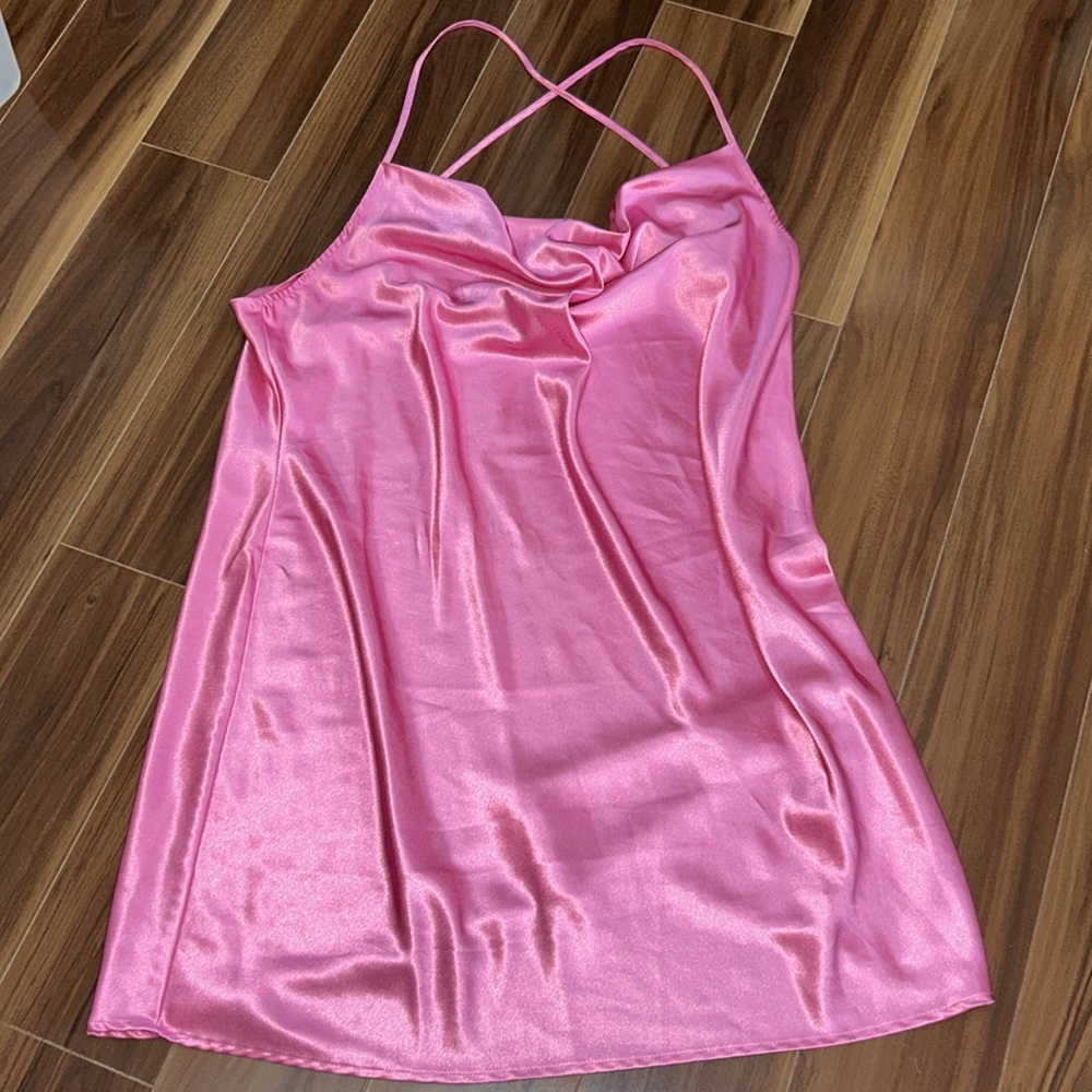 XL Divided pink satin mini dress
